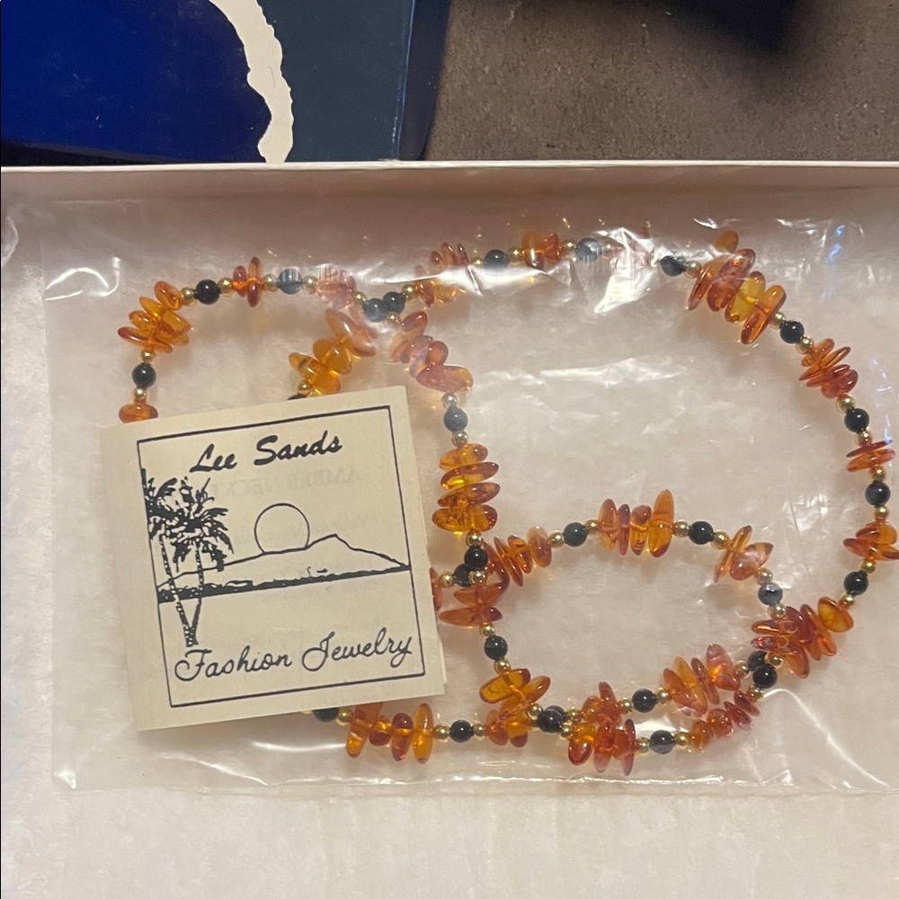 Luc Sands Amber and Black Beaded Necklace